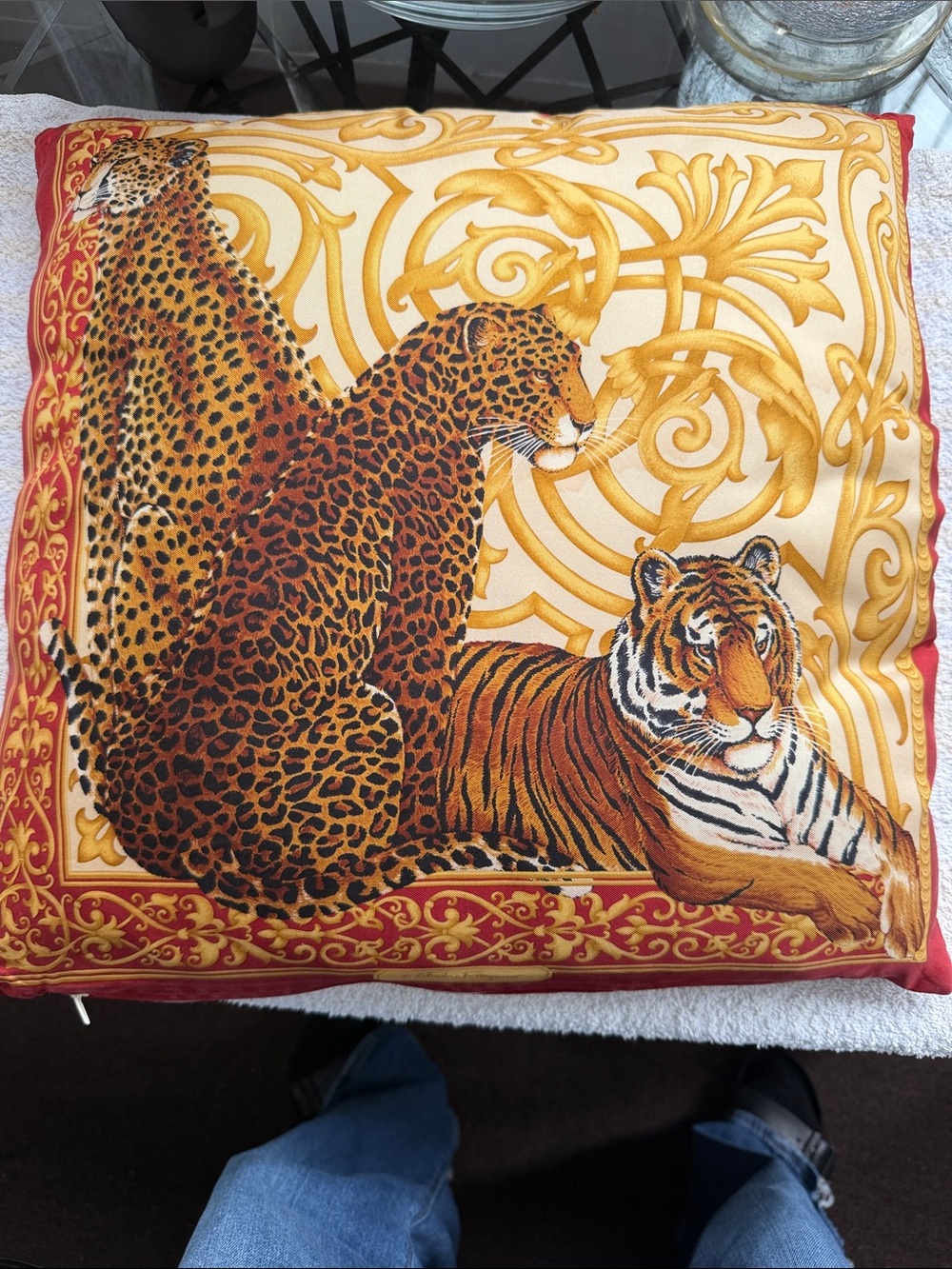 Salvatore Ferragamo 16” X 16” Tiger & Leopard Toss Pillow